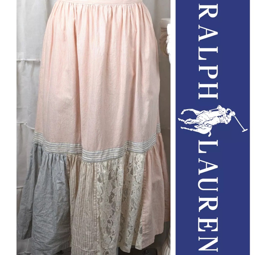 Ralph Lauren vintage Pink Midi A-Line Skirt cottagecore coqutette ruffle lace 4
